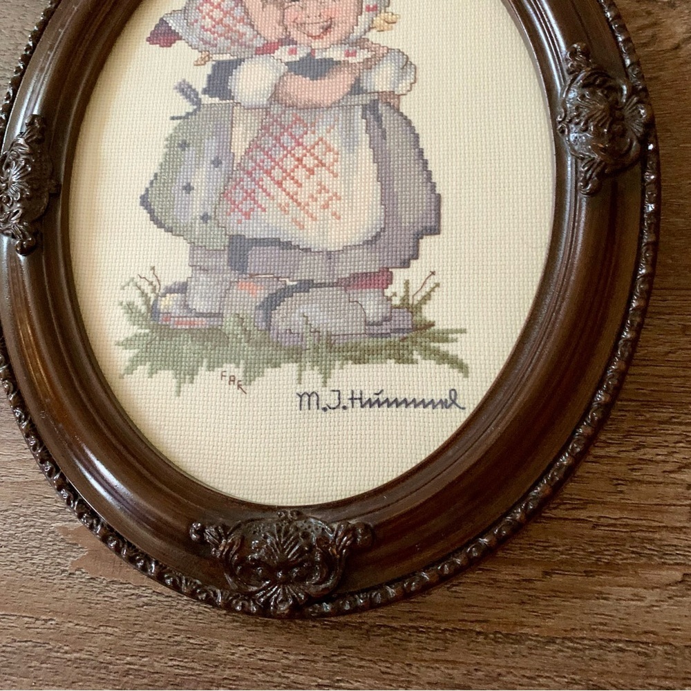 Vintage Wooden Frame Cross Stitch Hummel Picture 11/14” - Picture 10 of 13